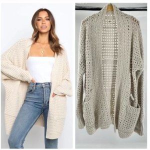 Handmade Crocheted Chunky Knit Long Cardigan Kimono Boho Duster